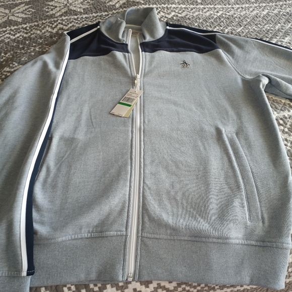 NWT Penguin Men's Large Grey and Navy  Zip jacket Size L - Picture 1 of 7
